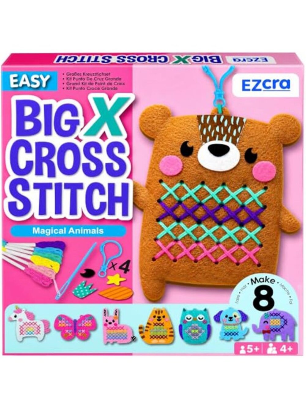 Kids Cross Stitch Kit Animal Craft Set Beginner Sewing Activity Gift Ages 4-8
